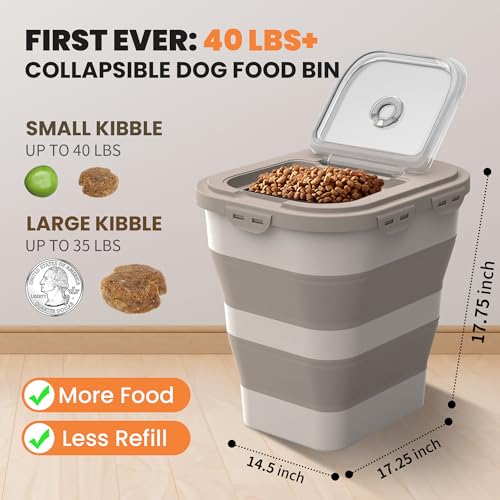 35-40Lbs Airtight Dog Food Storage Container,Collapsible Dog Food Container - color: Khaki/40 lbs
