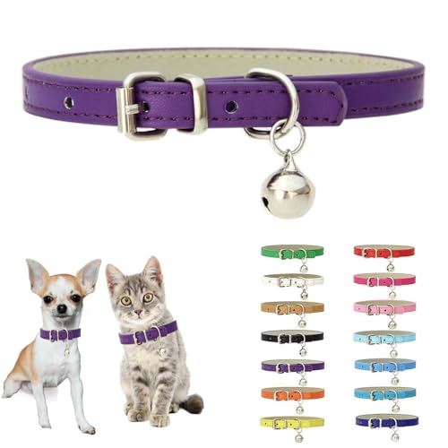Purple Bell Collar for Small Dogs S Dog Collar with Bell Puppy Cat Collars - color: Purple, size: S(Neck 10-13")
