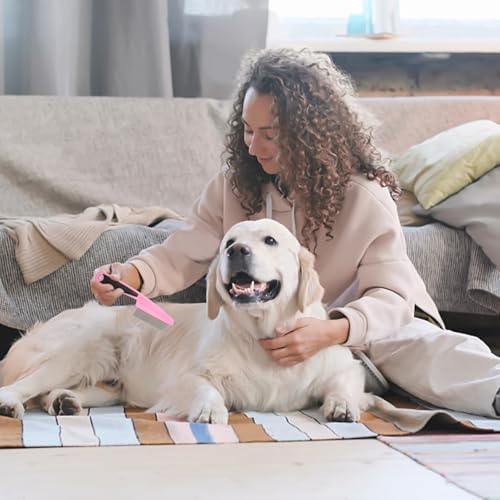Flea and Lice Comb for Dogs and Cats - Promotes Hair Growth, Removes Loose Hair, Knots, and Flakes - Rubber Handle Brush for Pet Grooming (Pink) - color: Pink
