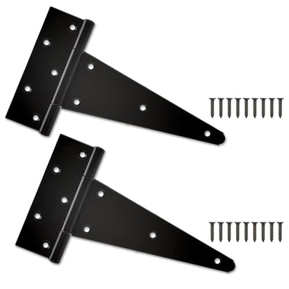 10 Inch T-Strap Gate Hinges, Heavy Duty Black Barn Door Hinges, 2 Pack - size: 10 Inch