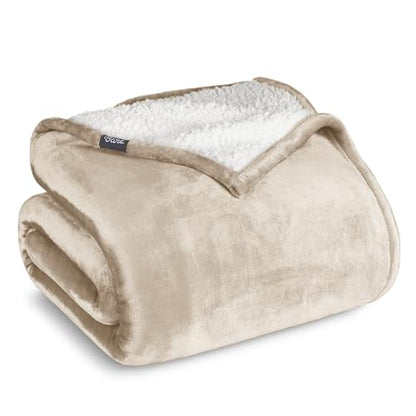 Bare Home Sherpa Fleece Blanket (Throw, Oyster) - color: 10 - Oyster, size: Throw/Travel