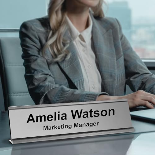 Custom Name Plate for Desk, Ivory with Brown Lettering, 2x8 - color: B5 - Ivory & Brown Lettering