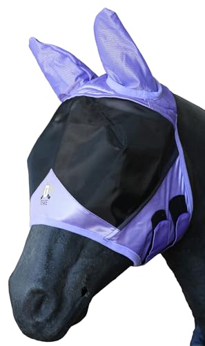 T TEKE Fine Mesh Horse Fly Mask w/Ears, UV Blocking 3D Eye Visor with Extra Fleece Cushioned Forehead, Protection from Insect Pests - color: Lavender, size: Cob