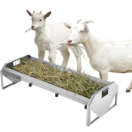 Happybuy Livestock Feeding Trough, 22 Gallon Capacity, 45" Hay Feeder, Heavy Duty Steel Livestock Trough, Galvanized Steel Sheep Feeder Trough Feeding up to 10 Goats for Horse Sheep Hog Farm Sheds Pen