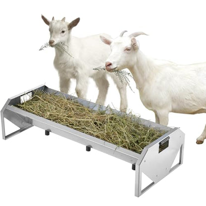 Happybuy Livestock Feeding Trough, 22 Gallon Capacity, 45" Hay Feeder, Heavy Duty Steel Livestock Trough, Galvanized Steel Sheep Feeder Trough Feeding up to 10 Goats for Horse Sheep Hog Farm Sheds Pen