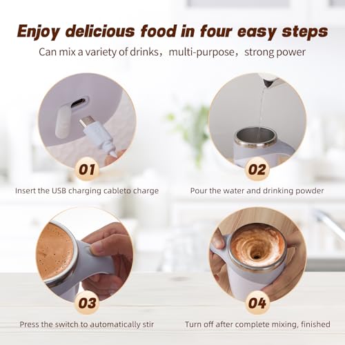 Rechargeable Automatic Stirring Coffee Mug, Stainless Steel White