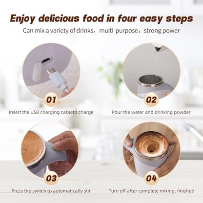 Rechargeable Automatic Stirring Coffee Mug, Stainless Steel White