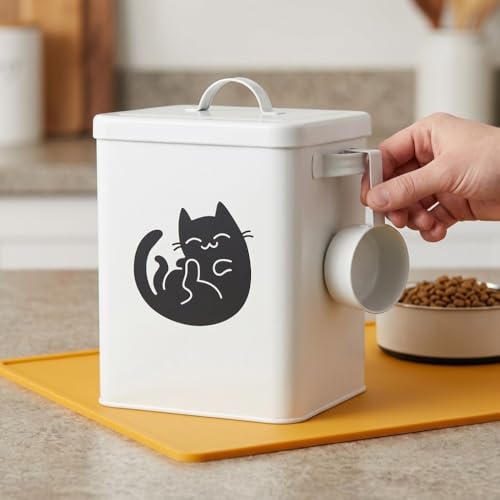 Galvanized Iron Pet Food Container Moistureproof Pet Snack Organizer Airtight Seal Dry Food Storage for Cats and Dogs(White) - color: White