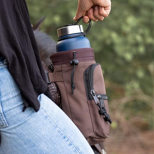 STARKENBURG COMPANY Horse Saddle Water Bottle Holder, Brown Water Holder, Multi Pocket Horse Saddle Drink Holder up to 40oz, Horse Gifts, Horse Stuff Horse Tack