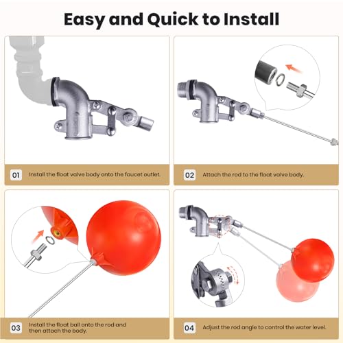 3/4" Stainless Steel Float Valve for Water Tank with 6" Float Ball | 304 Stainless Steel, 6" Float Ball, Adjustable Rod, Leak-Proof Water Level Control - size: 3/4inch