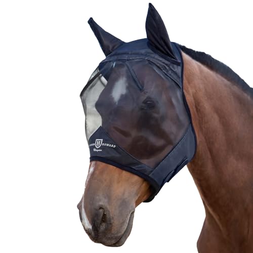 Harrison Howard CareMaster Horse Fly Mask Half Face with Ears Black XL Extra Full Size - color: Black, size: Extra Full (X-Large)