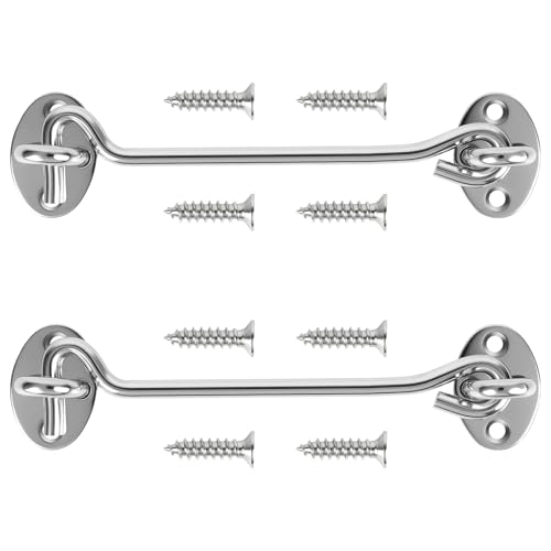 6" Silver Stainless Steel Gate Latch, Barn Door Lock with Screws, Privacy Hook for Inside Door, Fence, Window, 2 PCS - color: Sliver, size: 6"-2PCS