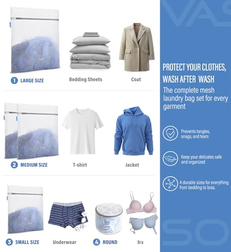 VASSON Mesh Laundry Bags for Delicates, Durable Lingerie Wash Bag Set - size: 5-Piece Set (All-Purpose)