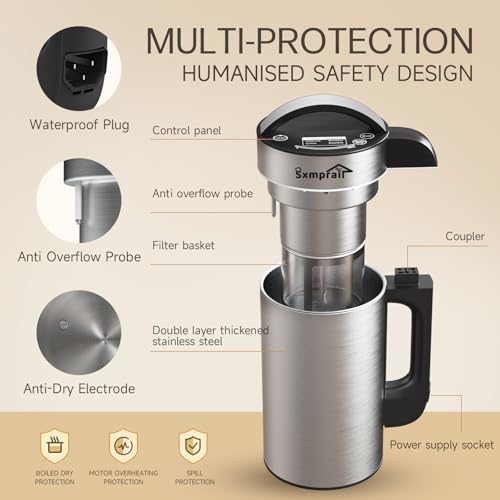 50oz Almond Milk Maker Machine (Built-in Strainer Filter) Make Plant Based Milk, Soup & Juice, 6-7 Cups Per Batch, 304 Stainless Steel, 5.3 lb, Automatic Cleaning, 8-IN-1 Nut Milk Maker for Soy & Oat