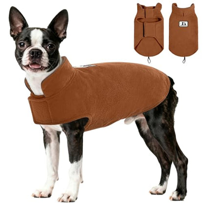 DENTRUN Reversible Dog Winter Coat, Windproof Polar Fleece Reflective Vest | Hook & loop easy on/off, sleeveless, XS-XXXL for all breeds, warm reversible vest. - color: Brown, size: Medium