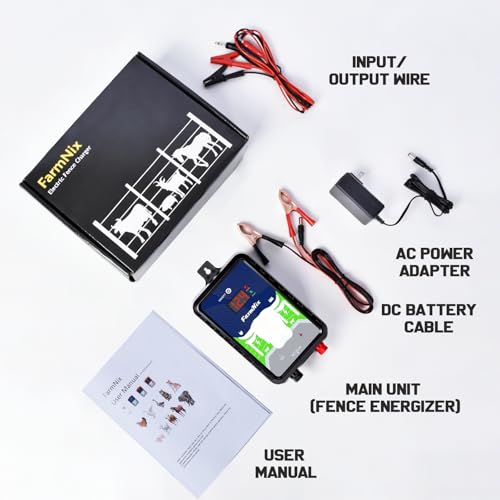 15 Miles Electric Fence Charger, 4 Joules Energy Output 12KV Output Voltage, AC DC Electric Fence Energizer with LED Display for Preventing Wild Animals Intruding Great for Gardens, Poultry