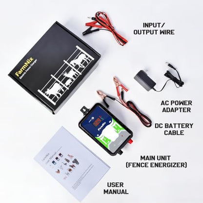 15 MilesElectric Fence Charger, 4J Energy Output 12KV Output Voltage,AC DC Electric Fence Energizer with LED Display for Preventing Wild Animals Intruding Great for Gardens,Poultry