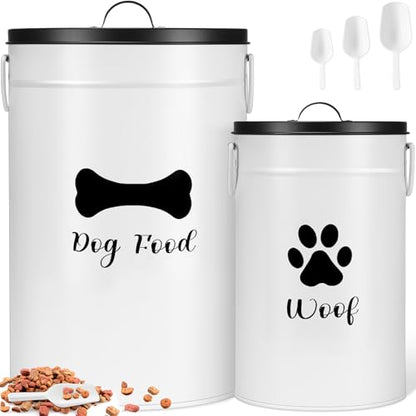 DoubleFill Extra Large 30+14 lb Metal Dog Food Storage Containers, White - color: White, size: Extra Large 30+14 lb