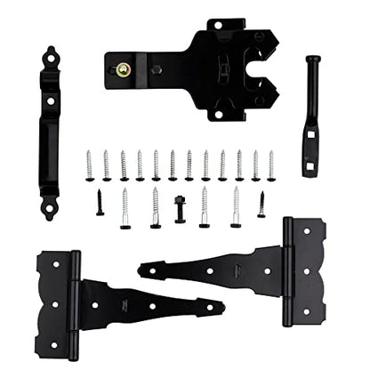 National Hardware Deluxe Latches Decorative T-Hinges Gate Kit, Steel, Black | Includes 2 Hinges, Latch, Strike and Pull for Wood, Vinyl and Metal Fence Gates; Mounting Screws Included - size: Pack of 1