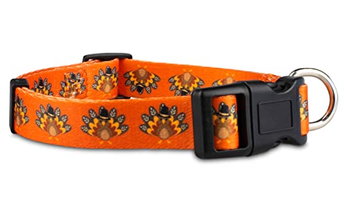 Limeloot Thanksgiving Dog Collar, Adjustable Fall Dog Collar in Small, Medium, and Large, Holiday Collar for Female and Male Dogs, Turkey, Small - color: Thanksgiving Turkey, size: Small