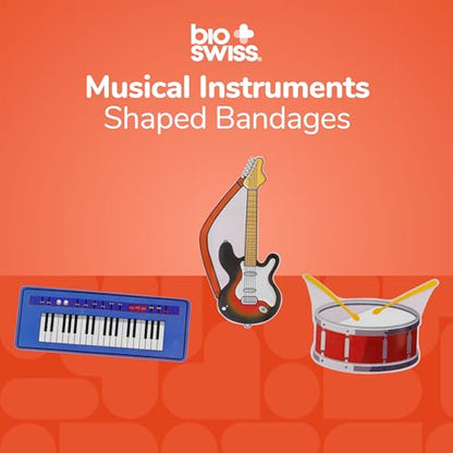 BioSwiss Bandages, Musical Instruments Shaped Self Adhesive Bandage Set, Latex Free, Sterile Wound Care, 24 Count - color: Musical Instruments, size: 24-Count Box