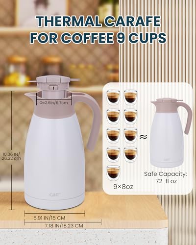 GiNT 2.2L / 74Oz Thermal Coffee Carafe, Insulated Stainless Steel Coffee Carafes for Keeping Hot/Double Walled Vacuum Thermal Carafe (White) - color: White, size: 74.4 Ounces