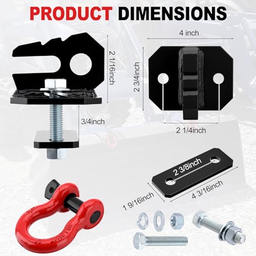 3/8" Tractor Bucket Grab Hook with 5/8" Tie Down D-Ring Shackle | 2-Pack,Bolt-On Tow Hook Mount with Backer Plate,Heavy Duty Carbon Steel,10,000 lbs,Compatible with Tractors,Loaders,Trailers - color: Black & Red
