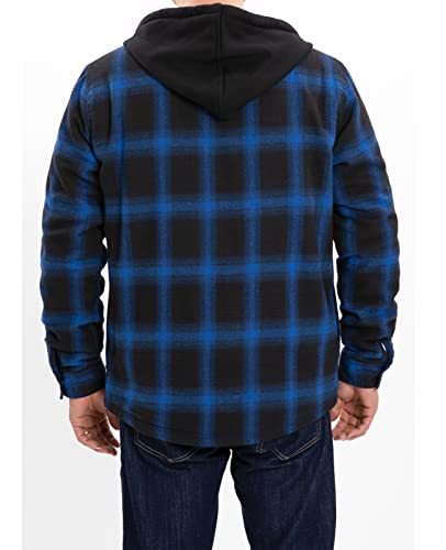 ZENTHACE Men's Sherpa Lined Full Zip Hooded Plaid Shirt Jacket - color: Blue/Black, size: Small