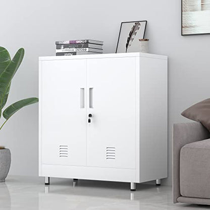 JINGUR Metal Storage Cabinet with Locking Doors and Adjustable Shelf, Small Lockable Sideboard Buffet Cabinet for Home Office Hallway Entryway Living Dining Room (White) - color: White