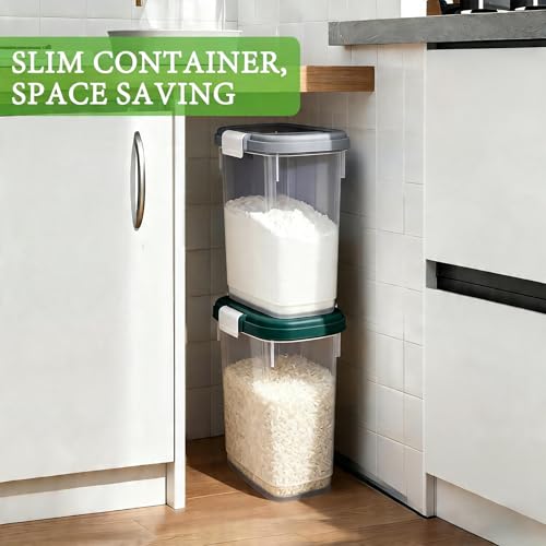 Rice Storage Container 15-20 Lbs, Tall Flour Bin Container with Scoop, Cup - color: Gray White