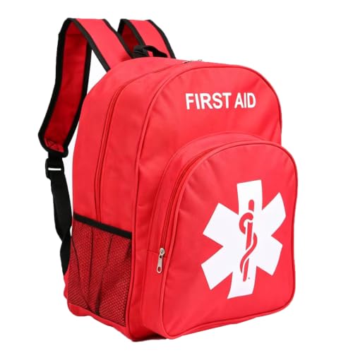 Red Emergency Bag First Aid Backpack Empty Medical Treatment First Responder Trauma Bags for Hiking Outdoors Travel Camping Pet Dog Cat Daycare (Red White) - color: Red White