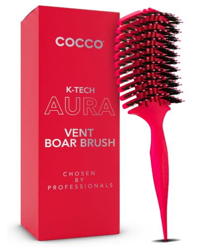 COCCO Aura Vent Boar Brush, Dual-Curved Design for Faster Drying - color: Pink