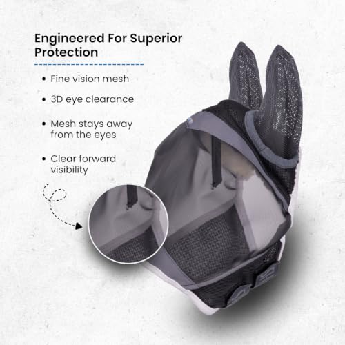 Shires FlyGuard Pro Air Motion Fly Mask with Ears – Cob Size | Lightweight Breathable Air Motion Fabric for Superior Comfort | Protects Against Flies & Insects | Secure Fit | Dark Grey - size: Cob