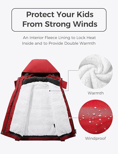 wantdo Boys' 3-in-1 Ski Jacket Fleece-Lined Winter Coat Hooded Raincoat - color: Red, size: 6-7