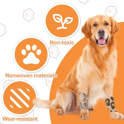 6 Roll 2 Inch x 5 Yards Jungle Safari Animal Print Pet Vet Wrap for Dogs Cats, Cohesive Bandages in Bulk, Non-Woven Self Adhesive Bandages Wrap Roll for Animals Wound Care, Ankle Sprains and Swelling