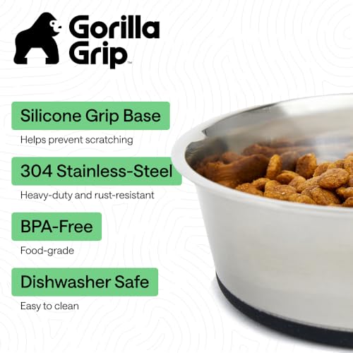 GORILLA GRIP Dog Bowls, Food Grade Stainless Steel, Set of 2, 2 Cup, Black | 304 Stainless Steel Pet Feeding Bowls Hold 16 fl oz Each, Dishwasher Safe, Rust Resistant, BPA Free Rubber Base - color: Black, size: 2 Cup (16 Oz)