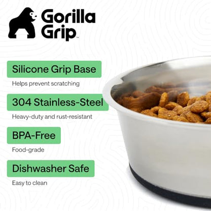 GORILLA GRIP Dog Bowls, Food Grade Stainless Steel, Set of 2, 2 Cup, Black | 304 Stainless Steel Pet Feeding Bowls Hold 16 fl oz Each, Dishwasher Safe, Rust Resistant, BPA Free Rubber Base - color: Black, size: 2 Cup (16 Oz)