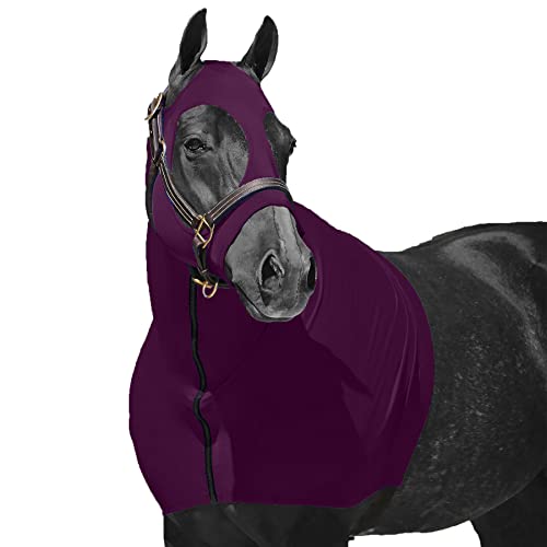Resistance Horse Hood Slinky Lycra Zippered Mane Braid Shoulder Guard - Horse Sleazy Slickers Care Sheet - color: Burgundy, size: Small