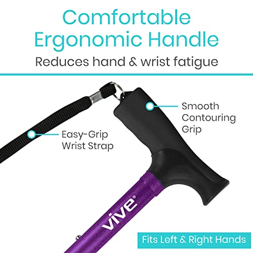 Vive Folding Cane - Foldable Walking Cane for Men, Women - Fold-up - color: Purple
