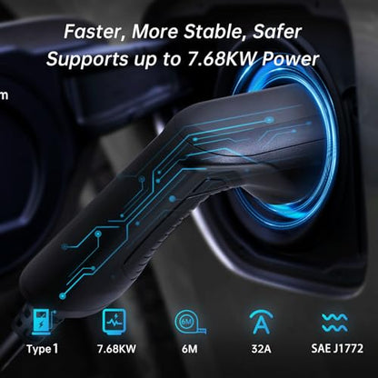 32A 7.68KW EV Charger Level 2 Station, NEMA14-50 20ft Wall Electric Vehicle Charging Station for Electric and Hybrid Vehicles - size: 32A