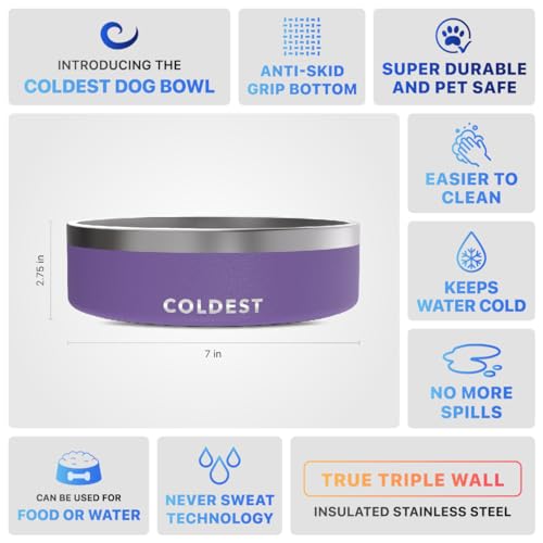 Coldest Dog Bowl - Anti Rust Metal, Non Slip, 3 Layers Insulated Stainless Steel Dog Bowls - Spill Proof & Heavy Duty - Water Bowl for Dogs, Cats & Pets, Dish Washer Safe (42 oz, Galaxy Purple) - color: Galaxy Purple, size: 42 oz