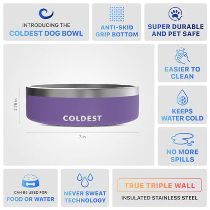 Coldest Dog Bowl - Anti Rust Metal, Non Slip, 3 Layers Insulated Stainless Steel Dog Bowls - Spill Proof & Heavy Duty - Water Bowl for Dogs, Cats & Pets, Dish Washer Safe (42 oz, Galaxy Purple) - color: Galaxy Purple, size: 42 oz
