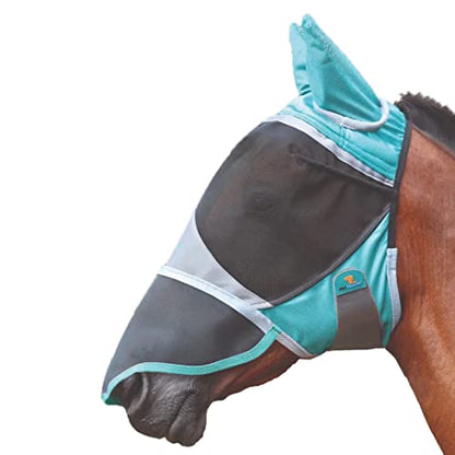 Shires Fly Guard Deluxe Fly Mask with Ears & Nose (Green, Extra Full)