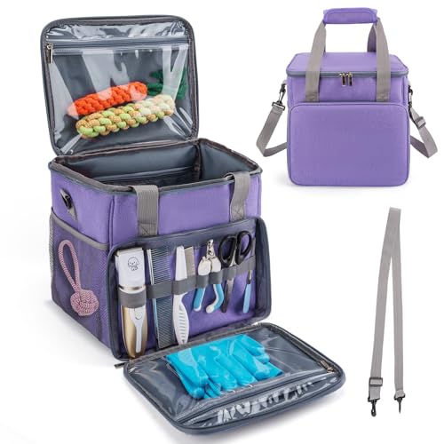 SMYV Pet Grooming Bag for Dog Grooming Supplies, Dog Tote Travel Bag for Pets Grooming Tools Kit Accessories - Light Purple - color: Light Purple