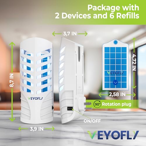VEYOFLY Fruit Fly Traps Indoor Plug-in UV, Gnat Trap, 2 Device + 6 Refills - color: White, size: 2 Devices + 6 Refills