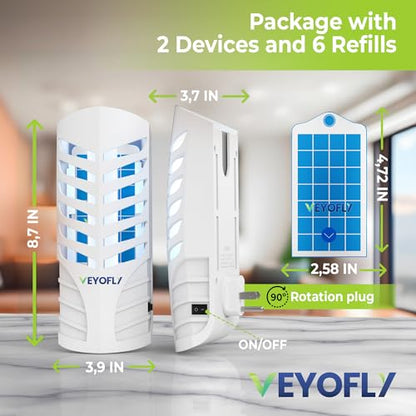 VEYOFLY Fruit Fly Traps Indoor Plug-in UV, Gnat Trap, 2 Device + 6 Refills - color: White, size: 2 Devices + 6 Refills