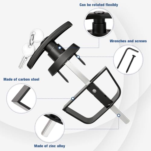5½" Shed Door Latch, Barn Door Latch, T-Handle Lock Kit with 2Keys, Stem Storage Barn Shed DoorHardware Lock Set for Playhouses, Storage Barn, Chicken Coops, Camper, Carbon Steel