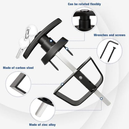 5½" Shed Door Latch, Barn Door Latch, T-Handle Lock Kit with 2Keys, Stem Storage Barn Shed DoorHardware Lock Set for Playhouses, Storage Barn, Chicken Coops, Camper, Carbon Steel