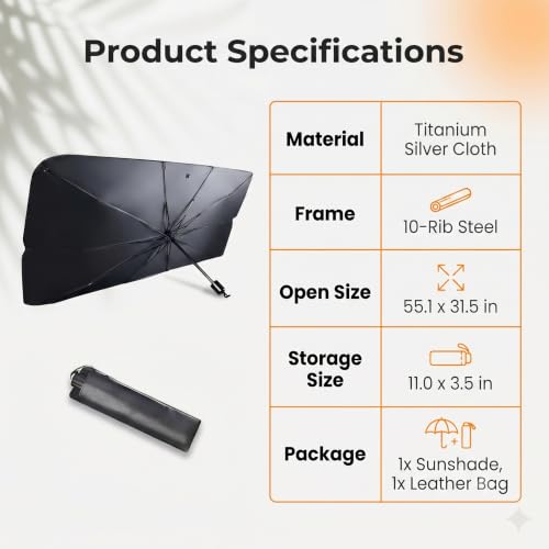 1 PC Car Sunshade Umbrella, Windshield Sun Shade with UV Block, Foldable Reflective Sunscreen Front Window Cover, Universal for Most Cars, Trucks, SUVs (55"x 31" Sliver #B) - color: Silver #B