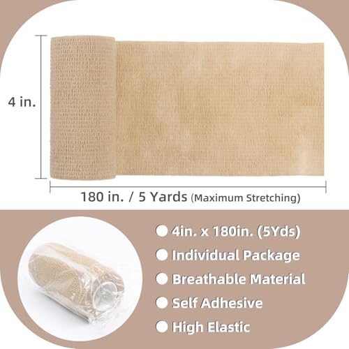 IndigoCase 3 Pack Self Adhesive Bandage Wrap 4 Inch x 5 yd Elastic Tape - color: Skin, size: 4 Inch - 3 Pack